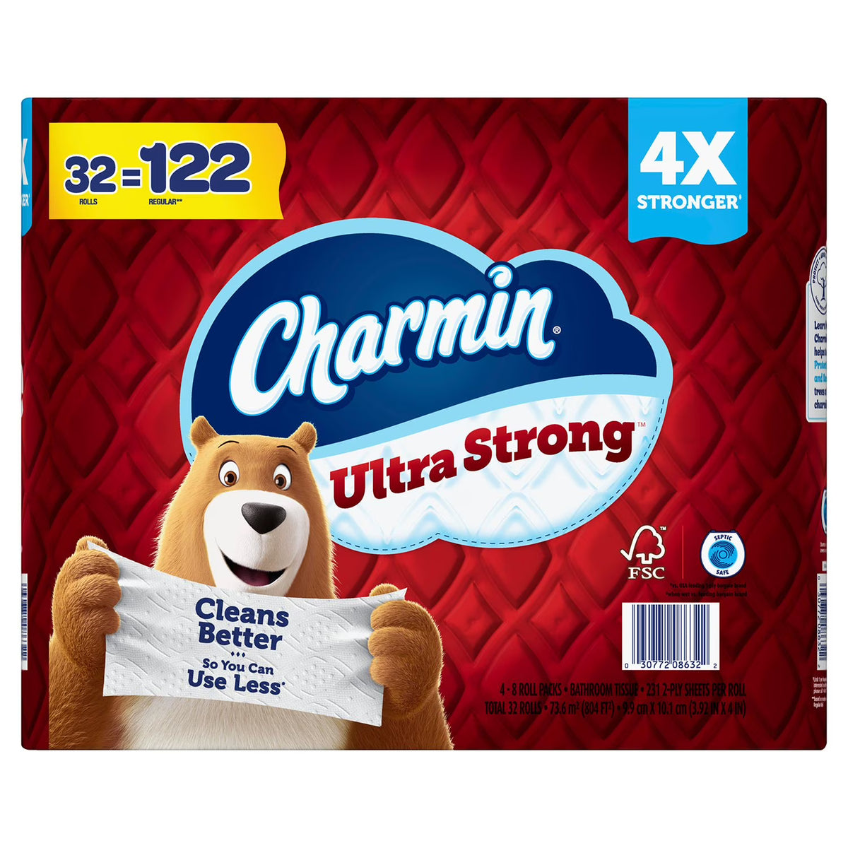 Charmin Ultra Strong 2-Ply Toilet Paper, 231 Sheets/Roll, 32 Rolls — Durable & Septic-Safe