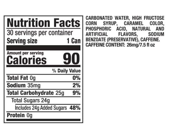 Nutrition facts label for a carbonated drink on a white background