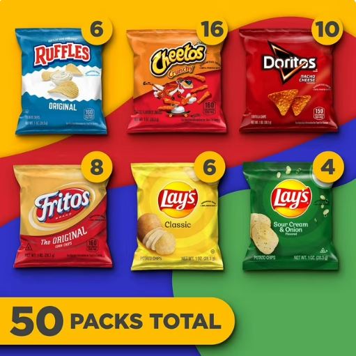 Frito-Lay Classic Mix Variety Pack 50 Count Assorted Snack Chips and their flavors