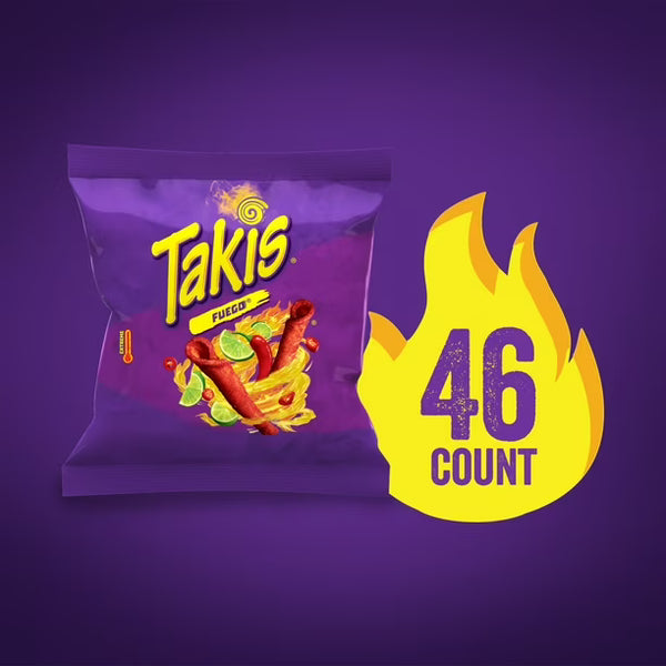 Barcel Takis Fuego Rolled Tortilla Chips, 1 oz, 46-Pack – Spicy Rolled Corn Chips Variety Pack