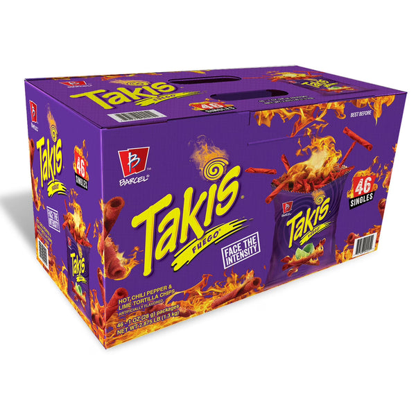 Barcel Takis Fuego Rolled Tortilla Chips, 1 oz, 46-Pack – Spicy Rolled Corn Chips Variety Pack