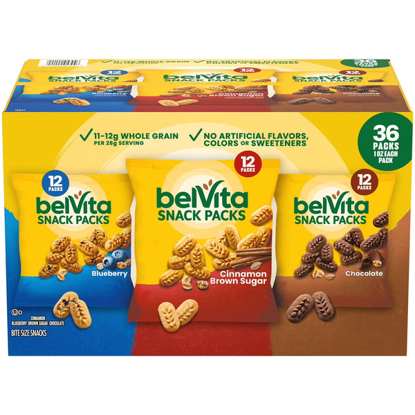 belVita Bites Breakfast Biscuits Variety Pack, 1 oz, 36-Pack – Quick & Nutritious Morning Snack