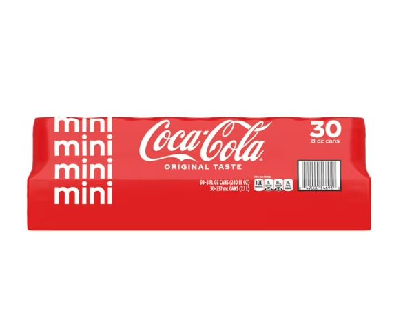 Packaging of Coca-Cola mini cans on a white background