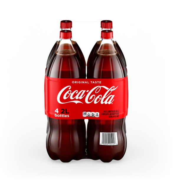 Coca-Cola Soda 2 L Bottles, 4-Pack – Classic Refreshing Carbonated Soft Drink