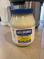 Hellmann's mayonnaise bottle on a kitchen counter