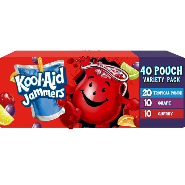 Kool-Aid Jammers Variety Pack Juice Pouches, 6 fl oz, 40-Pack – Assorted Flavors, Ready-to-Drink