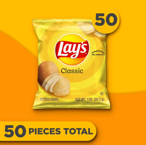 Lay’s Classic Potato Chips, 1 oz, 50-Pack – Bulk Snack Chips for Parties, Lunches & Everyday