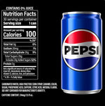 Pepsi can with nutrition facts label on a black background
