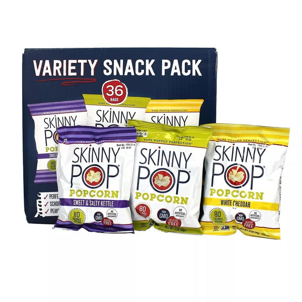 SkinnyPop Variety Snack Pack Popcorn, 0.5 oz – 36 Pack Bulk Snack – Gluten Free & Light