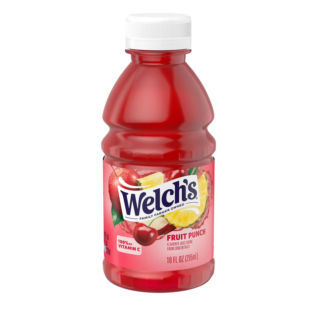 Red bottle of Welch's Fruit Punch on a white background