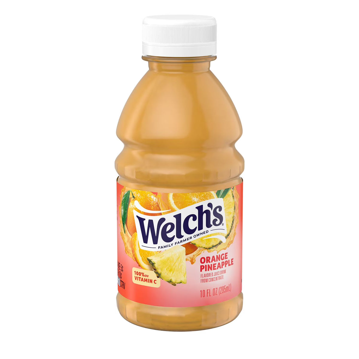 Welch's orange pineapple juice bottle on a white background