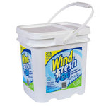 White bucket of Wind Fresh 4X laundry detergent on a white background